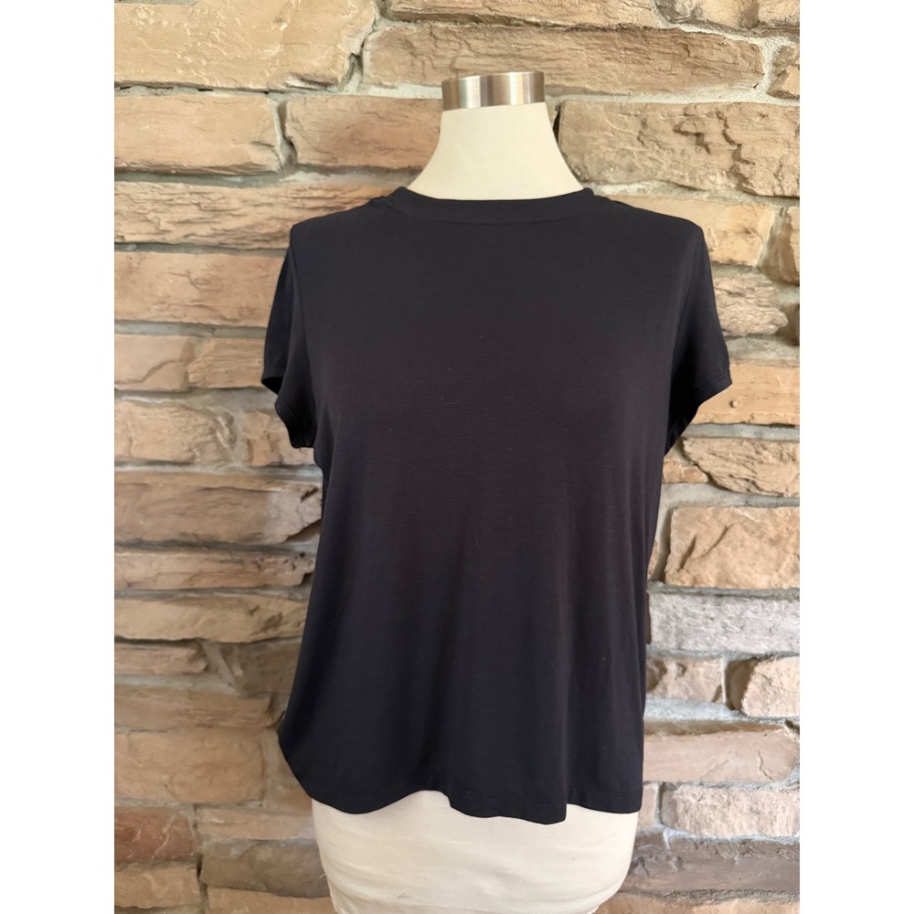 Athleta Womens Black Short Sleeve Back Pleat Crew Neck Active T-Shirt XS FA23